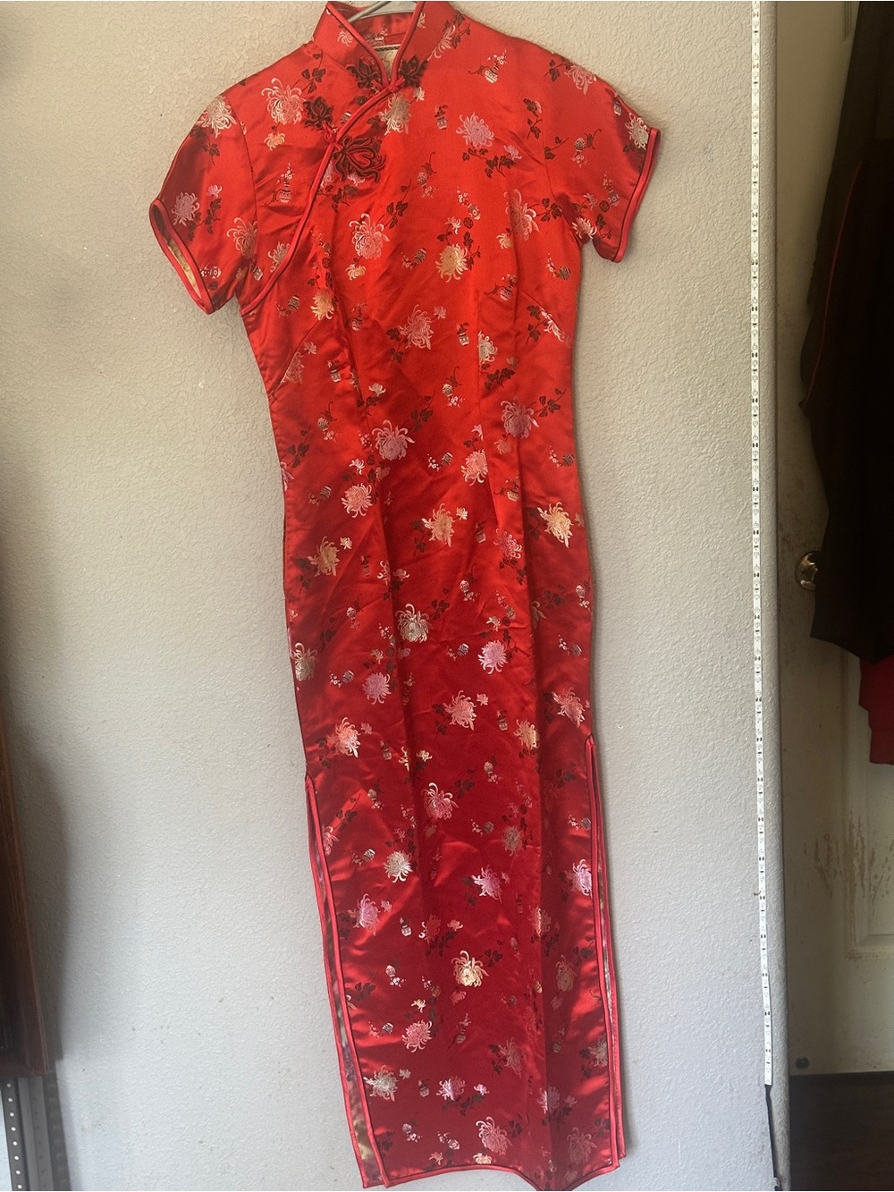 Vintage 60's Solz Squirrel XS/S Floral Asymmetrical Cheongsam Qipao sheath Dress - Picture 11 of 12